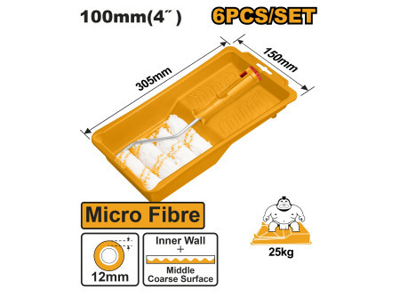 INGCO Mikroszálas festőhenger szett 6 részes 100 x 12 x 6 mm