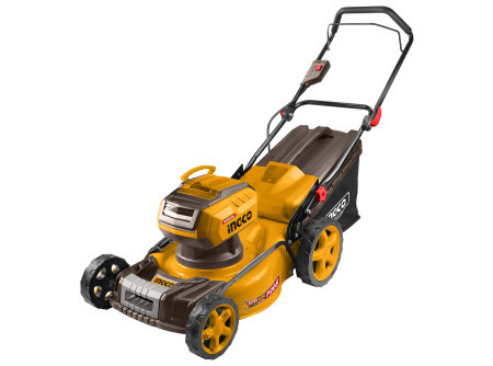 INGCO Akkus fűnyíró 460 mm 2 x 20 V szénkefe nélküli (2 x 5,0 Ah akku + 8,0 A dupla töltő)